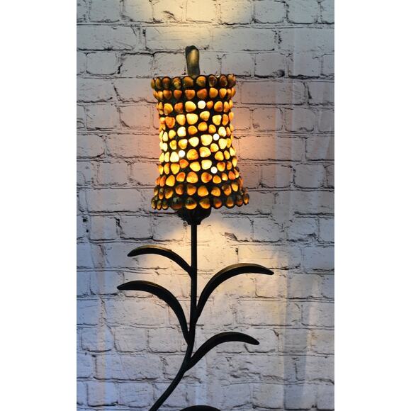 Nautical Seashell & Glass Handmade Wrought Iron Scroll Table Lamp - Picture 3 of 11